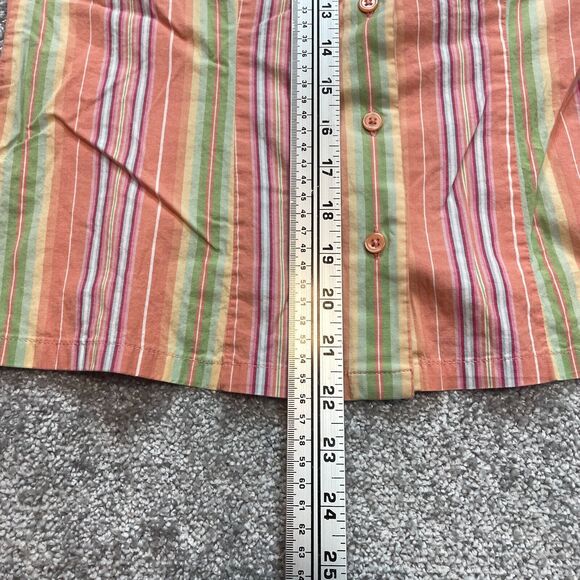 Van Heusen Button Up Blouse Shirt Womens Small Pink Orange Striped Collared Top - Picture 8 of 9